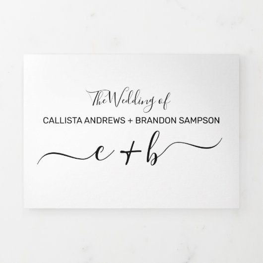 Elegant White Black Photo Monogram Weddenschap RSV Drieluik Uitnodiging (Cover)