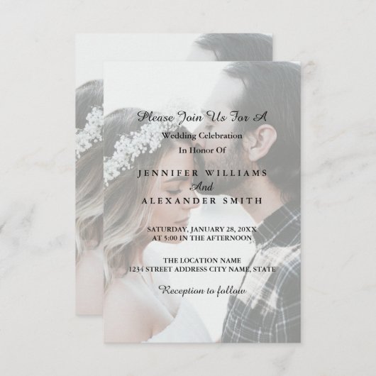 Elegant White & Black Photo Wedding Invitation Kaart (Voorkant / Achterkant)