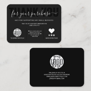Elegant White Black Script Logo Klant Bedankt Visitekaartje