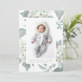 Elegant White Blossom Flower Photo Frame Birth Aankondiging (Staand voorkant)