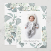 Elegant White Blossom Flower Photo Frame Birth Aankondiging (Voorkant / Achterkant)