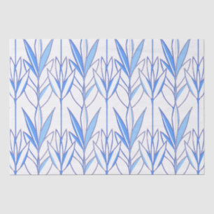 Elegant White & Blue Art Deco Floral Pattern Chic Tissuepapier