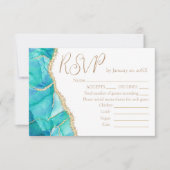 Elegant White Blue Glitter Wedding Menu RSVP (Voorkant)