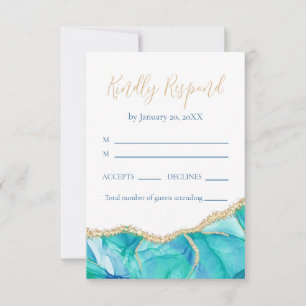 Elegant White Blue Glitter Wedding RSVP Kaartje