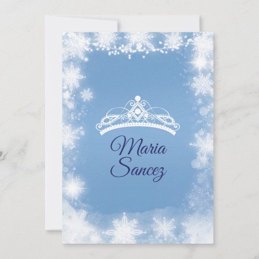 Elegant White & Blue Kerstmis Mis Quince nodigt ui Kaart (Achterkant)