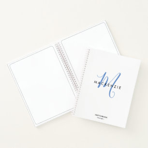 Elegant White Blue Script Monogram Sketchbook Notitieboek