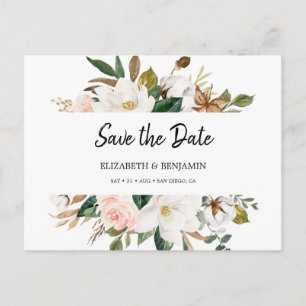 Elegant White Blush Magnolia Floral Save the Date Briefkaart