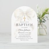 Elegant White Bow Baptism Girl Invitation (Debout devant)