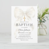 Elegant White Bow Baptism Girl Invitation (Debout devant)