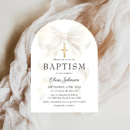Elegant White Bow Baptism Girl Invitation Kaart