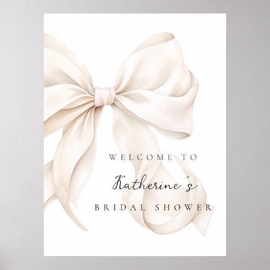 Elegant White Bow Bridal Shower Welcome Poster (Voorkant)