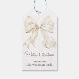 Elegant White Bow Merry Christmas Cadeaulabel