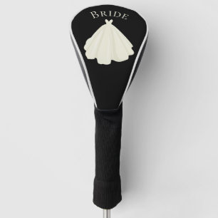 Elegant White Bride Gown Typography Black Wedding Golfheadcover