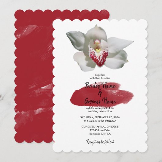 Elegant White Burgundy Orchid Wedding Invitations Kaart (Voorkant / Achterkant)