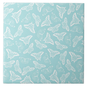 Elegant White Butterflies Blue Design Tegeltje