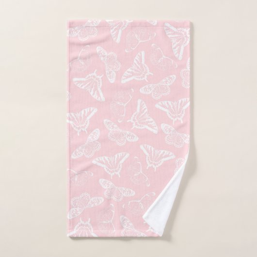 Elegant White Butterflies Roze Design Bad Handdoek (Handdoek)