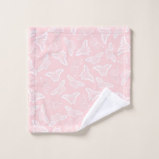 Elegant White Butterflies Roze Design Bad Handdoek (Wasdoekje)