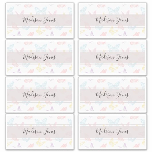 Elegant White Butterfly Pattern Kinder Name Book Sticker (Voorkant)