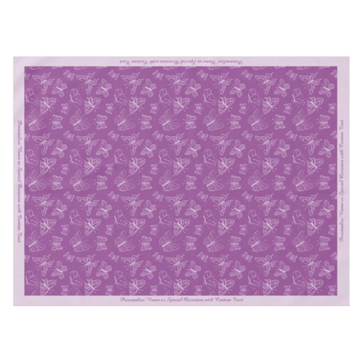 Elegant White Butterfly Pattern Paars personaliser Tafelkleed (Voorkant (Horizontaal))