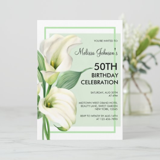 Elegant White Calla Lily Floral 50th Birthday Kaart (Staand voorkant)