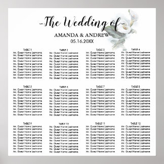 Elegant White Calla Lily Wedding Seding Chart Poster