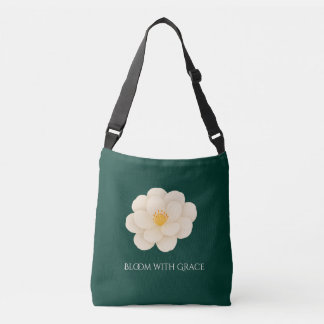 Elegant White Camellia Deep Green Botanical Bloom  Crossbody Tas