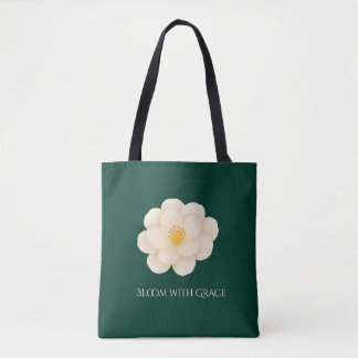 Elegant White Camellia Deep Green Botanical Bloom  Draagtas