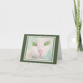 Elegant White Cat met Green Eyes Birthday Card Kaart