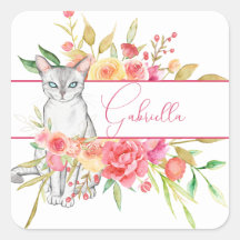 Elegant White Cat Personalized Sticker