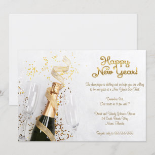 Elegant White Champagne New Years Eve Party Kaart