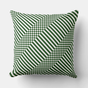 Elegant White Checker & Stripes Green Kussen