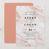 Elegant White & Copper Metallic marmer Wedding Kaart (Voorkant / Achterkant)