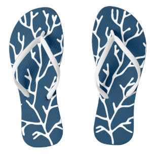 Elegant White Coral Pattern - Blauwgroen Blauw Teenslippers