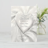 Elegant White Cream Heart Bewaar de datum Save The Date (Staand voorkant)