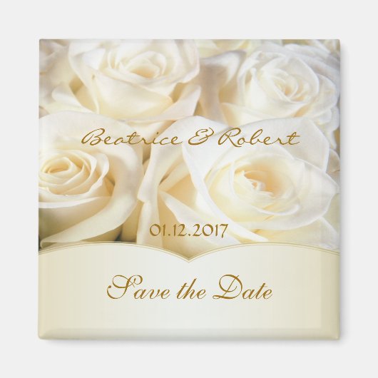 Elegant White - crème rozen Bewaar de datum Magneet (Voorkant)