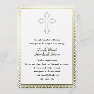 Elegant White Cross katholieke bruiloft Uitnodigin Kaart