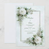 Elegant White Dahlia Botanical Frame Wedding Kaart (Voorkant / Achterkant)