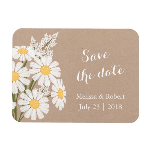 Elegant White Daisies beige Save the Date Wedding Magneet (Horizontaal)
