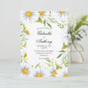 Elegant White Daisy Wedding Invitations Kaart