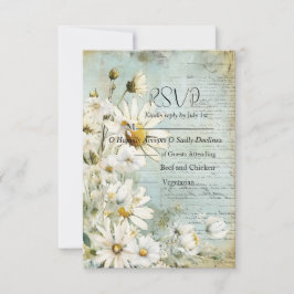 Elegant White Daisy Wedding RSVP Kaartje
