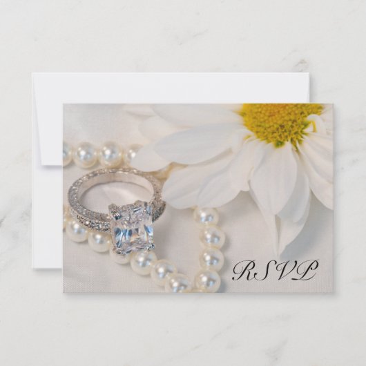 Elegant White Daisy Wedding RSVP Response Kaart (Voorkant)