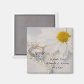 Elegant White Daisy Wedding Save the Date Magneet (Voorkant / Achterkant)