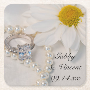 Elegant White Daisy Wedding Vierkante Kartonnen Onderzetter