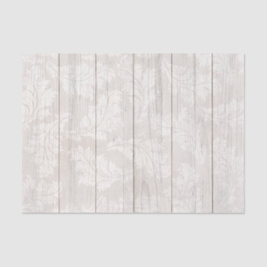 Elegant White Damask Leaf Botanical Rustic Wood Tissuepapier (Voorkant)