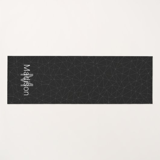 Elegant White Dark Grey geometric mesh Monogram Yogamat (Voorkant (horizontaal))