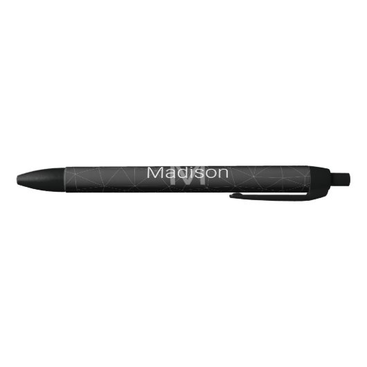 Elegant White Dark Grey geometric mesh Monogram Zwarte Inkt Pen (Bodem)
