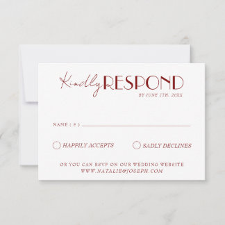 Elegant White Deep Red Burgundy Minimalist Wedding RSVP Kaartje