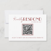 Elegant White Deep Red Burgundy QR Code Wedding RSVP Kaartje (Voorkant)