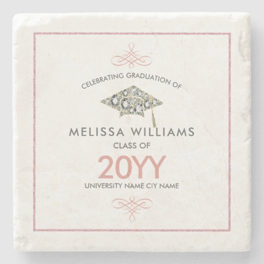 Elegant White Diamonds Afstuderen Pet Stenen Onderzetter (Voorkant)