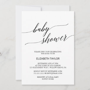 Elegant White en Black Calligraphy Baby shower Kaart